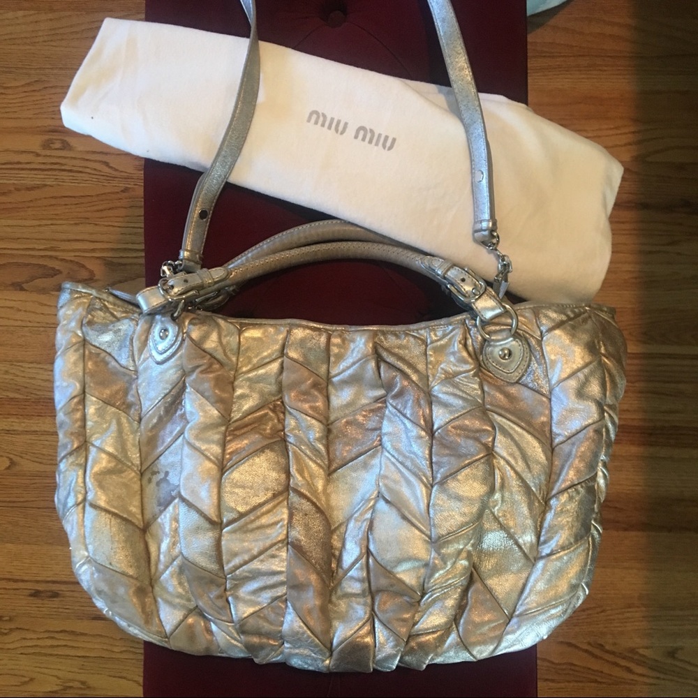 Miu miu metallic leather patchwork nappa